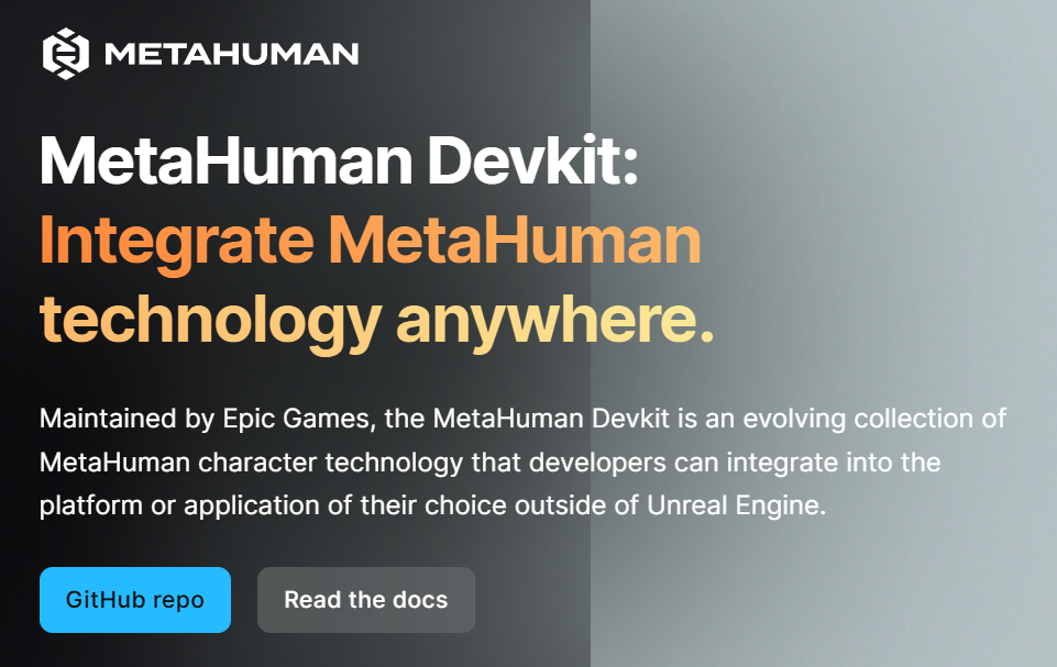 Epic's MetaHuman Devkit landing page