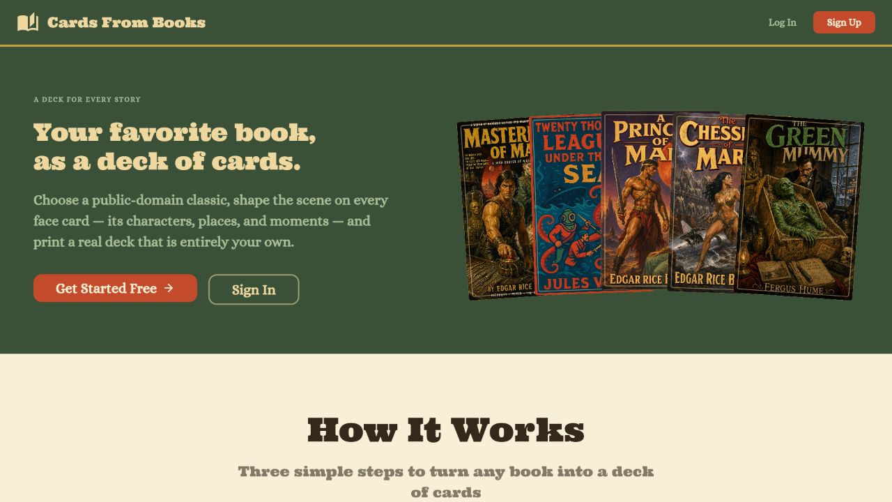 Cards from Books current development client landing page